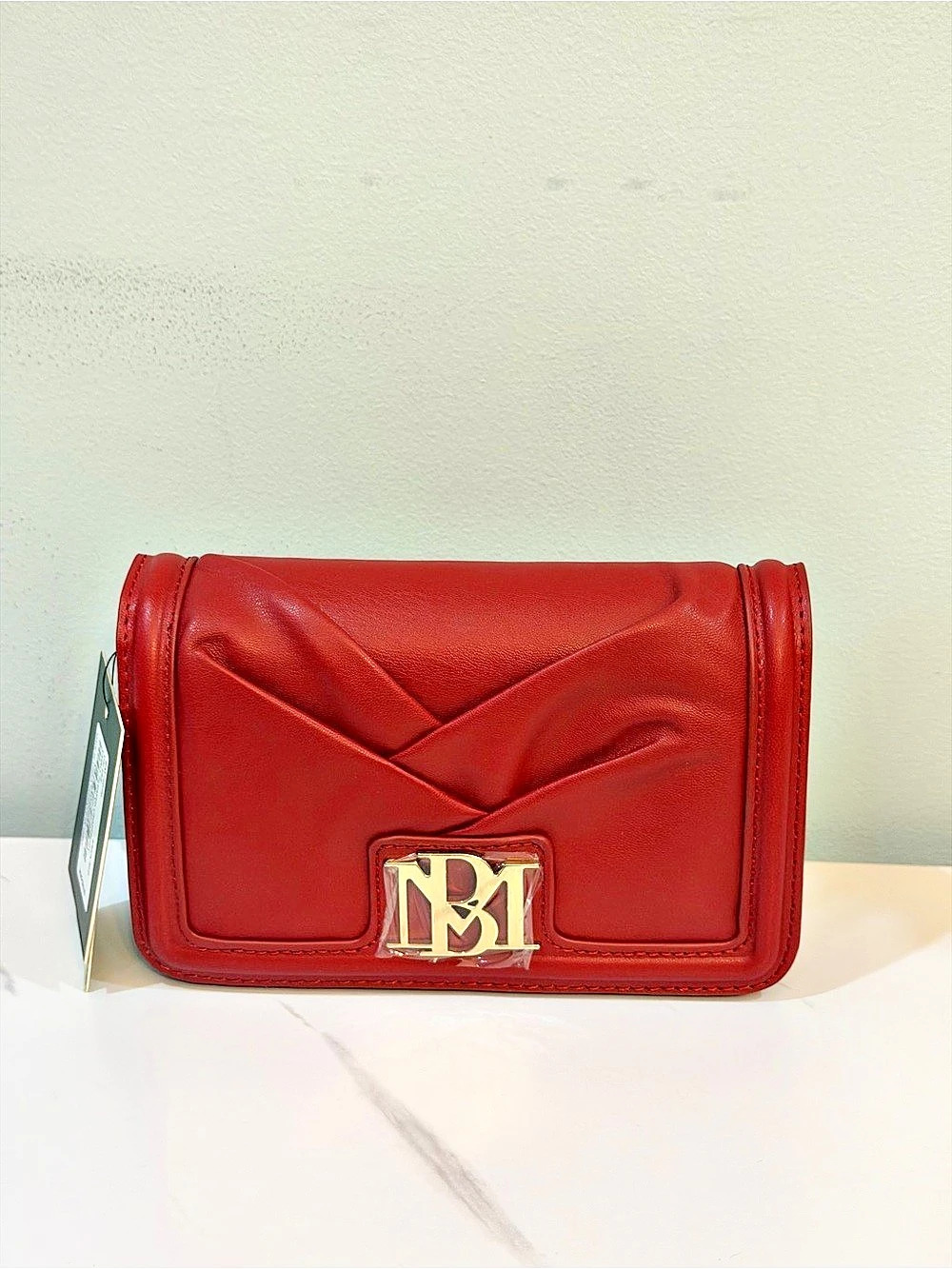 Badgley Mischka Small Pleated Crossbody Shoulder Bag Red